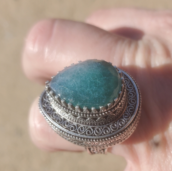 New Green Aventurine Antique Design 925 Silver Statement Ring. - Picture 12 of 16